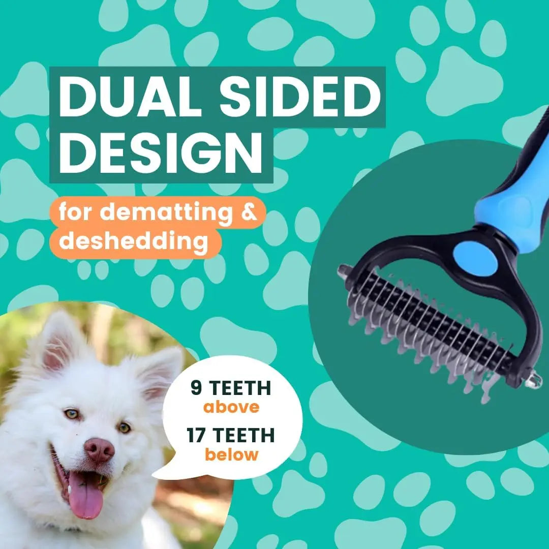 Stainless Steel Double-Sided Pet Detangling Comb - Grooming Shedding Brush for Dogs and Cats with Optimal Blade Spacing for Effective Matting and Fur Removal
