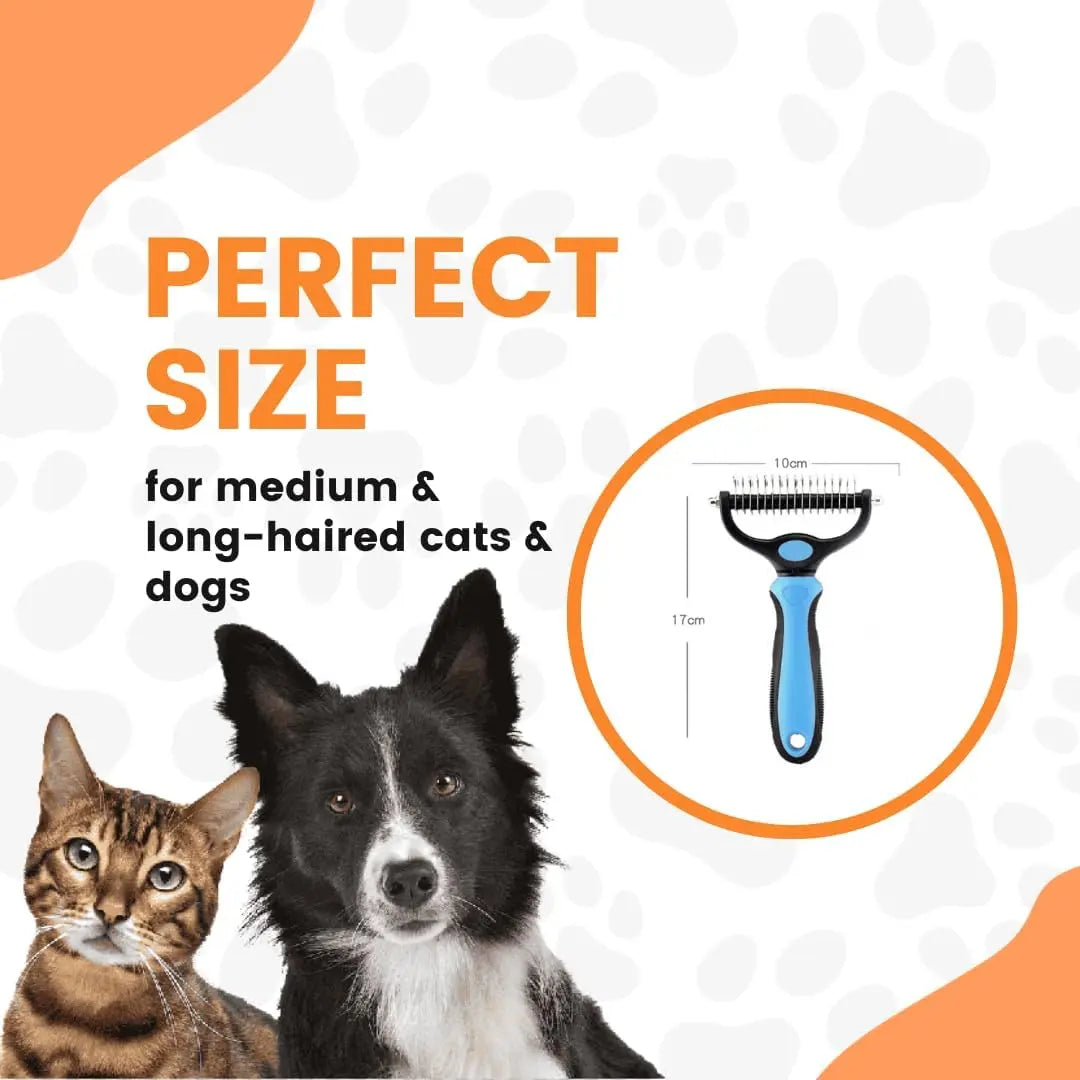 Stainless Steel Double-Sided Pet Detangling Comb - Grooming Shedding Brush for Dogs and Cats with Optimal Blade Spacing for Effective Matting and Fur Removal